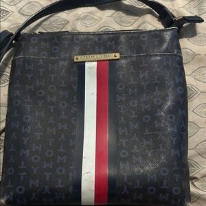 Tommy Hilfiger Monogram Crossbody with Red, White, and Blue Stripe